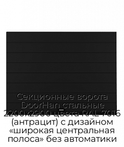 Секционные ворота DoorHan стальные 2200х2900 цвета RAL 7016 (антрацит) с дизайном «широкая центральная полоса» без автоматики