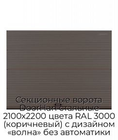 Секционные ворота DoorHan стальные 2100х2200 цвета RAL 3000 (коричневый) с дизайном «волна» без автоматики