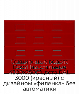 Секционные ворота DoorHan стальные 4300х2500 цвета RAL 3000 (красный) с дизайном «филенка» без автоматики preview 1