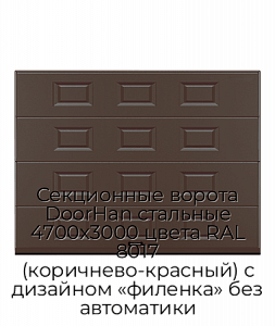 Секционные ворота DoorHan стальные 4700х3000 цвета RAL 8017 (коричнево-красный) с дизайном «филенка» без автоматики preview 1