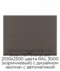 Секционные ворота DoorHan стальные 2100х2300 цвета RAL 3000 (коричневый) с дизайном «волна» с автоматикой