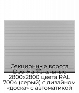 Секционные ворота DoorHan стальные 2800х2800 цвета RAL 7004 (серый) с дизайном «доска» с автоматикой preview 1