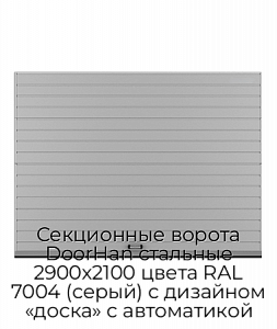 Секционные ворота DoorHan стальные 2900х2100 цвета RAL 7004 (серый) с дизайном «доска» с автоматикой preview 1