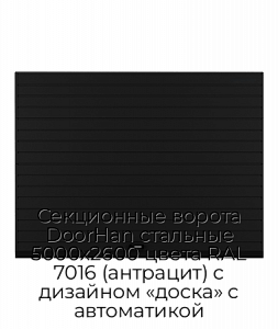 Секционные ворота DoorHan стальные 5000х2600 цвета RAL 7016 (антрацит) с дизайном «доска» с автоматикой preview 1