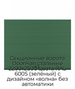 Секционные ворота DoorHan стальные 2200х2500 цвета RAL 6005 (зелёный) с дизайном «волна» без автоматики