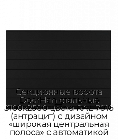 Секционные ворота DoorHan стальные 3100х2500 цвета RAL 7016 (антрацит) с дизайном «широкая центральная полоса» с автоматикой