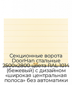 Секционные ворота DoorHan стальные 2500х2800 цвета RAL 1014 (бежевый) с дизайном «широкая центральная полоса» без автоматики