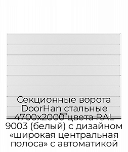 Секционные ворота DoorHan стальные 4700х2000 цвета RAL 9003 (белый) с дизайном «широкая центральная полоса» с автоматикой preview 1