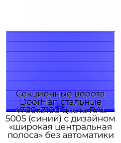 Секционные ворота DoorHan стальные 4700х2100 цвета RAL 5005 (синий) с дизайном «широкая центральная полоса» без автоматики