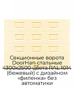 Секционные ворота DoorHan стальные 4300х2500 цвета RAL 1014 (бежевый) с дизайном «филенка» без автоматики