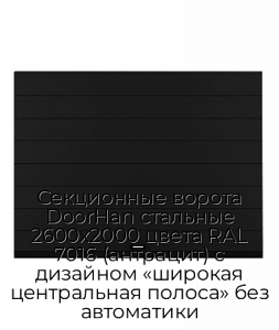 Секционные ворота DoorHan стальные 2600х2000 цвета RAL 7016 (антрацит) с дизайном «широкая центральная полоса» без автоматики preview 1