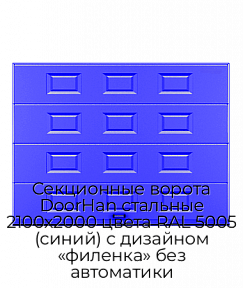 Секционные ворота DoorHan стальные 2100х2000 цвета RAL 5005 (синий) с дизайном «филенка» без автоматики
