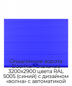 Секционные ворота DoorHan стальные 3200х2900 цвета RAL 5005 (синий) с дизайном «волна» с автоматикой preview 1