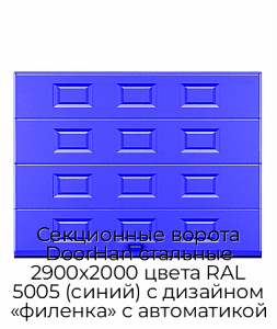 Секционные ворота DoorHan стальные 2900х2000 цвета RAL 5005 (синий) с дизайном «филенка» с автоматикой preview 1