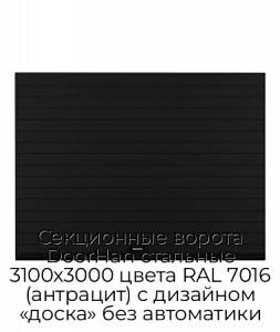 Секционные ворота DoorHan стальные 3100х3000 цвета RAL 7016 (антрацит) с дизайном «доска» без автоматики preview 1