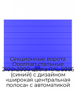 Секционные ворота DoorHan стальные 2100х2000 цвета RAL 5005 (синий) с дизайном «широкая центральная полоса» с автоматикой