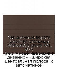 Секционные ворота DoorHan стальные 2800х2600 цвета RAL 8017 (коричнево-красный) с дизайном «широкая центральная полоса» с автоматикой