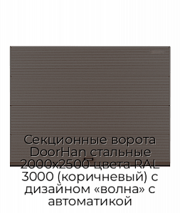 Секционные ворота DoorHan стальные 2000х2500 цвета RAL 3000 (коричневый) с дизайном «волна» с автоматикой preview 1