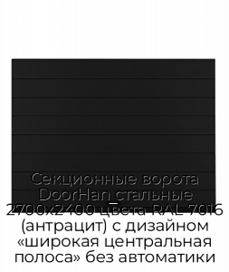 Секционные ворота DoorHan стальные 2700х2400 цвета RAL 7016 (антрацит) с дизайном «широкая центральная полоса» без автоматики preview 1