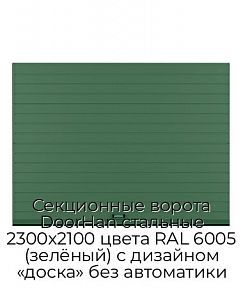 Секционные ворота DoorHan стальные 2300х2100 цвета RAL 6005 (зелёный) с дизайном «доска» без автоматики