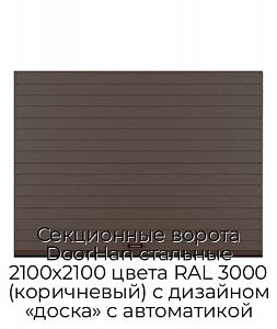 Секционные ворота DoorHan стальные 2100х2100 цвета RAL 3000 (коричневый) с дизайном «доска» с автоматикой preview 1