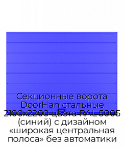 Секционные ворота DoorHan стальные 2100х2200 цвета RAL 5005 (синий) с дизайном «широкая центральная полоса» без автоматики