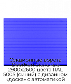 Секционные ворота DoorHan стальные 2900х2600 цвета RAL 5005 (синий) с дизайном «доска» с автоматикой