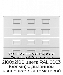 Секционные ворота DoorHan стальные 2100х2100 цвета RAL 9003 (белый) с дизайном «филенка» с автоматикой