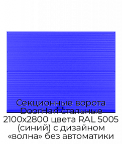 Секционные ворота DoorHan стальные 2100х2800 цвета RAL 5005 (синий) с дизайном «волна» без автоматики