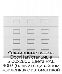 Секционные ворота DoorHan стальные 3100х2800 цвета RAL 9003 (белый) с дизайном «филенка» с автоматикой