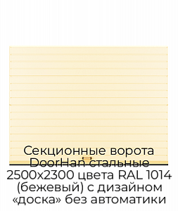 Секционные ворота DoorHan стальные 2500х2300 цвета RAL 1014 (бежевый) с дизайном «доска» без автоматики preview 1