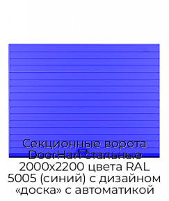 Секционные ворота DoorHan стальные 2000х2200 цвета RAL 5005 (синий) с дизайном «доска» с автоматикой