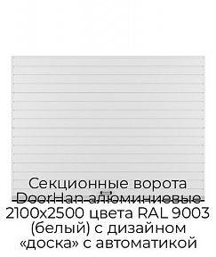 Секционные ворота DoorHan алюминиевые 2100х2500 цвета RAL 9003 (белый) с дизайном «доска» с автоматикой