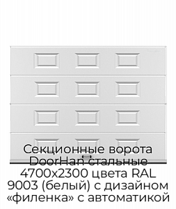 Секционные ворота DoorHan стальные 4700х2300 цвета RAL 9003 (белый) с дизайном «филенка» с автоматикой preview 1