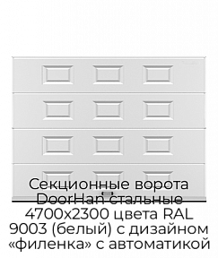 Секционные ворота DoorHan стальные 4700х2300 цвета RAL 9003 (белый) с дизайном «филенка» с автоматикой