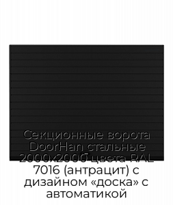 Секционные ворота DoorHan стальные 2000х2000 цвета RAL 7016 (антрацит) с дизайном «доска» с автоматикой preview 1