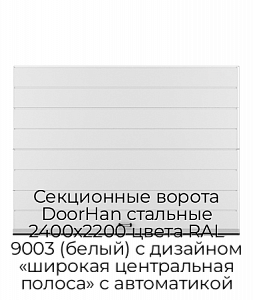 Секционные ворота DoorHan стальные 2400х2200 цвета RAL 9003 (белый) с дизайном «широкая центральная полоса» с автоматикой preview 1