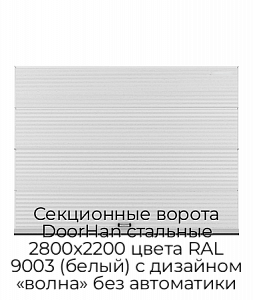 Секционные ворота DoorHan стальные 2800х2200 цвета RAL 9003 (белый) с дизайном «волна» без автоматики preview 1