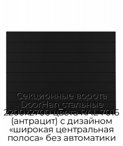Секционные ворота DoorHan стальные 2200х2700 цвета RAL 7016 (антрацит) с дизайном «широкая центральная полоса» без автоматики preview 1