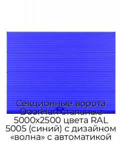 Секционные ворота DoorHan стальные 5000х2500 цвета RAL 5005 (синий) с дизайном «волна» с автоматикой