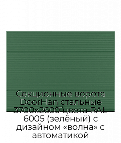 Секционные ворота DoorHan стальные 3700х2600 цвета RAL 6005 (зелёный) с дизайном «волна» с автоматикой