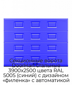 Секционные ворота DoorHan стальные 3900х2500 цвета RAL 5005 (синий) с дизайном «филенка» с автоматикой