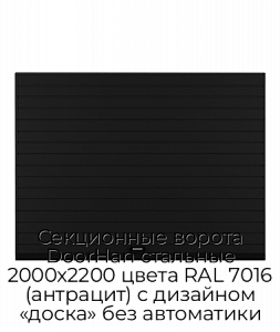 Секционные ворота DoorHan стальные 2000х2200 цвета RAL 7016 (антрацит) с дизайном «доска» без автоматики preview 1