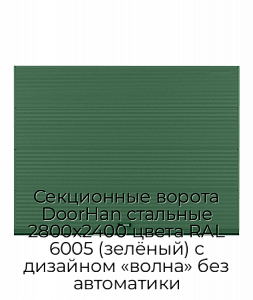 Секционные ворота DoorHan стальные 2800х2400 цвета RAL 6005 (зелёный) с дизайном «волна» без автоматики preview 1