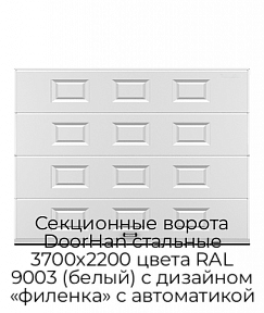 Секционные ворота DoorHan стальные 3700х2200 цвета RAL 9003 (белый) с дизайном «филенка» с автоматикой