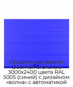 Секционные ворота DoorHan стальные 3000х2400 цвета RAL 5005 (синий) с дизайном «волна» с автоматикой