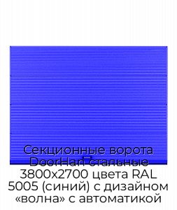 Секционные ворота DoorHan стальные 3800х2700 цвета RAL 5005 (синий) с дизайном «волна» с автоматикой preview 1