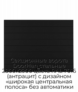 Секционные ворота DoorHan стальные 2800х2900 цвета RAL 7016 (антрацит) с дизайном «широкая центральная полоса» без автоматики preview 1